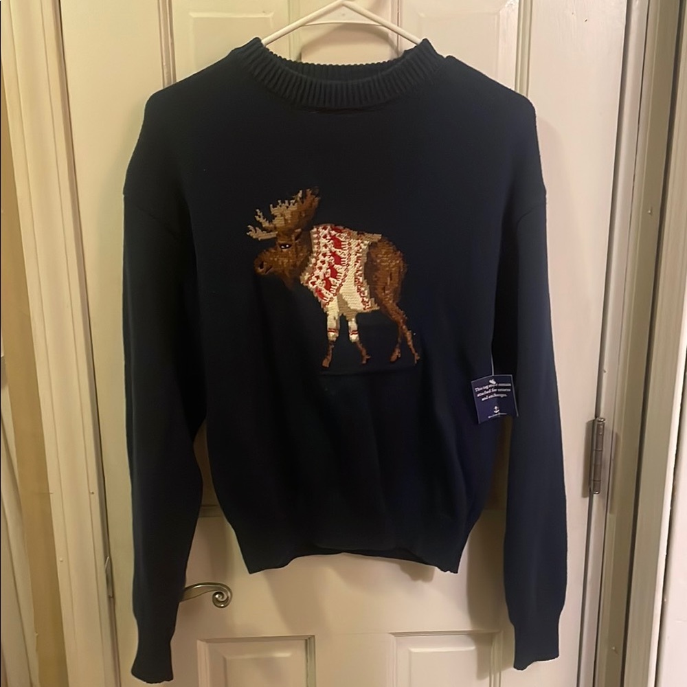 Kiel James Patrick Navy Sweater with Moose Design
